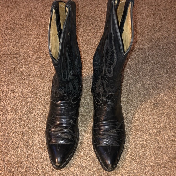 TONY LAMA MENS BLACK EL PASO ROUND TOE BOOTS - Picture 5 of 9